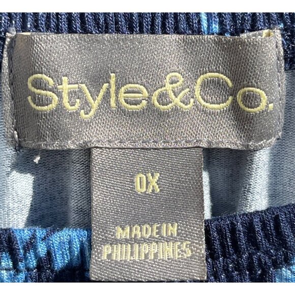 Style & Co Womens Vine Blue Peasant Top With Ruffled Hem Size OX - Picture 3 of 5